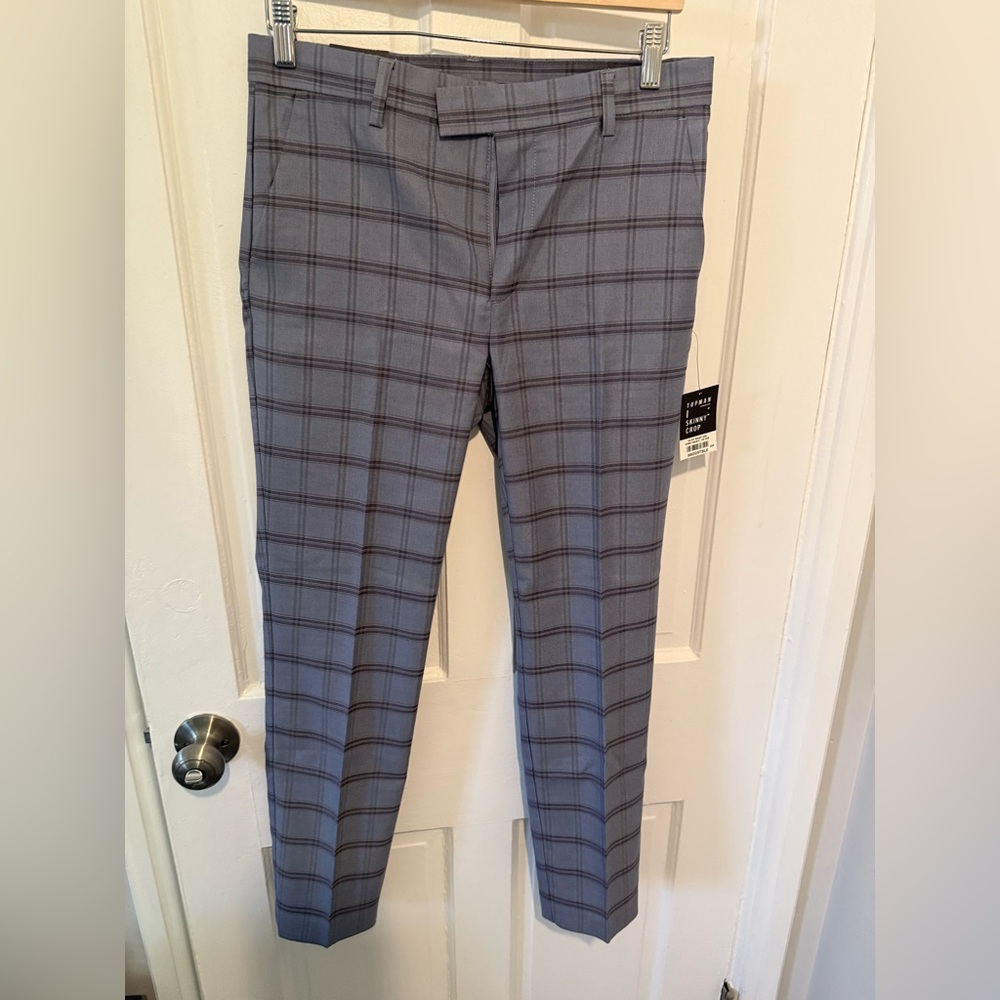 Topman Blue Checkered Men's Dress Pants